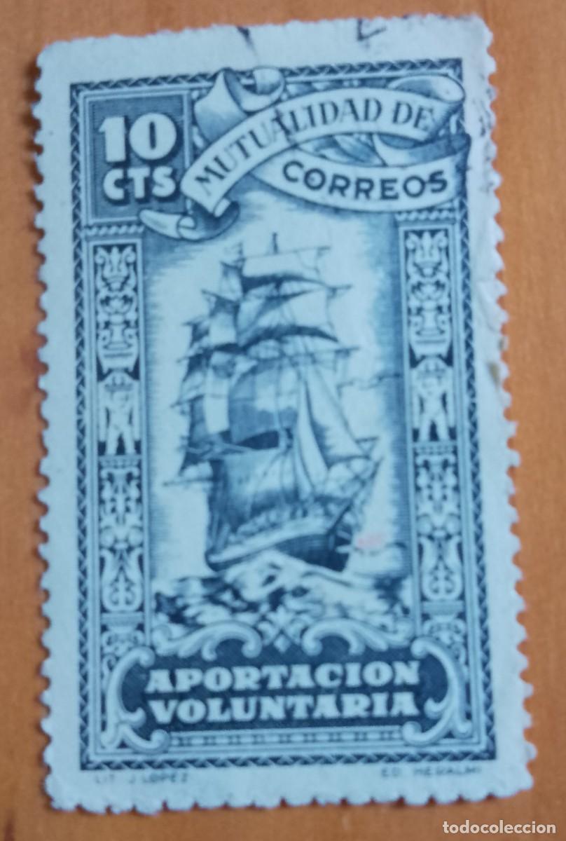Sellos: 10 CTS - MUTUALIDAD DE CORREOS - APORTACI&Oacute;N VOLUNTARIA - BARCO VELERO
