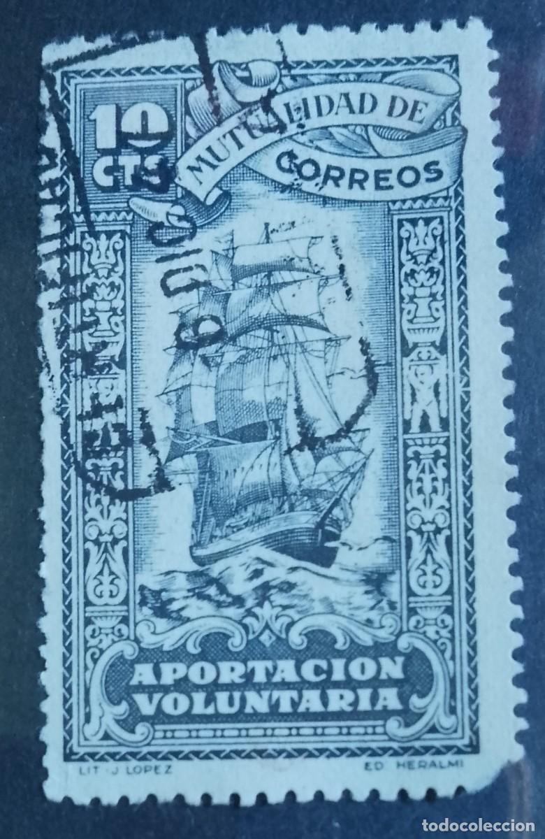 Sellos: 10 CTS - MUTUALIDAD DE CORREOS - APORTACI&Oacute;N VOLUNTARIA - BARCO VELERO