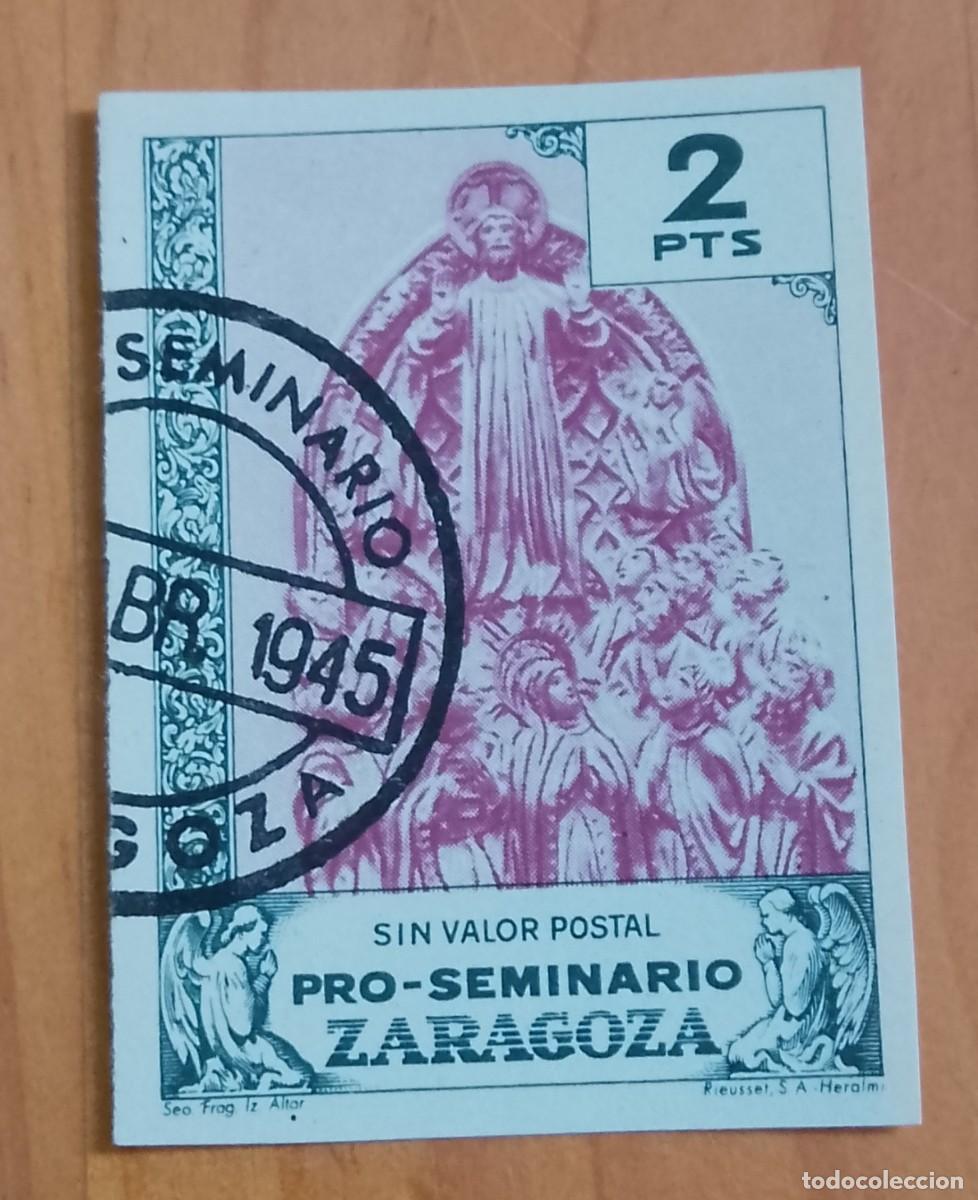 Sellos: 2 PTS - PRO-SEMINARIO ZARAGOZA - SIN VALOR POSTAL - SEO FRAG. IZ. ALTAR