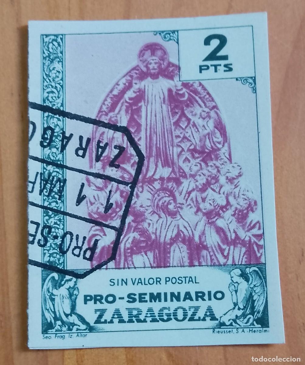 Sellos: 2 PTS - PRO-SEMINARIO ZARAGOZA - SIN VALOR POSTAL - SEO FRAG. IZ. ALTAR