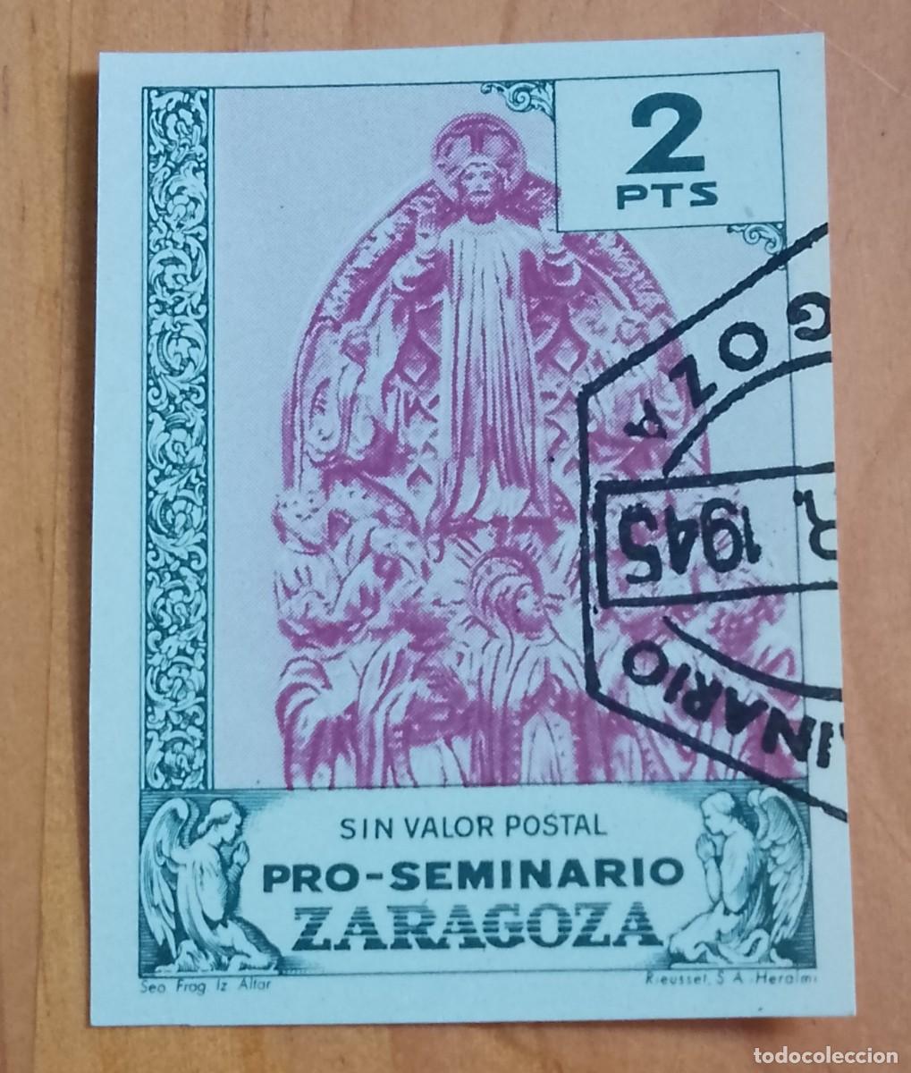 Sellos: 2 PTS - PRO-SEMINARIO ZARAGOZA - SIN VALOR POSTAL - SEO FRAG. IZ. ALTAR