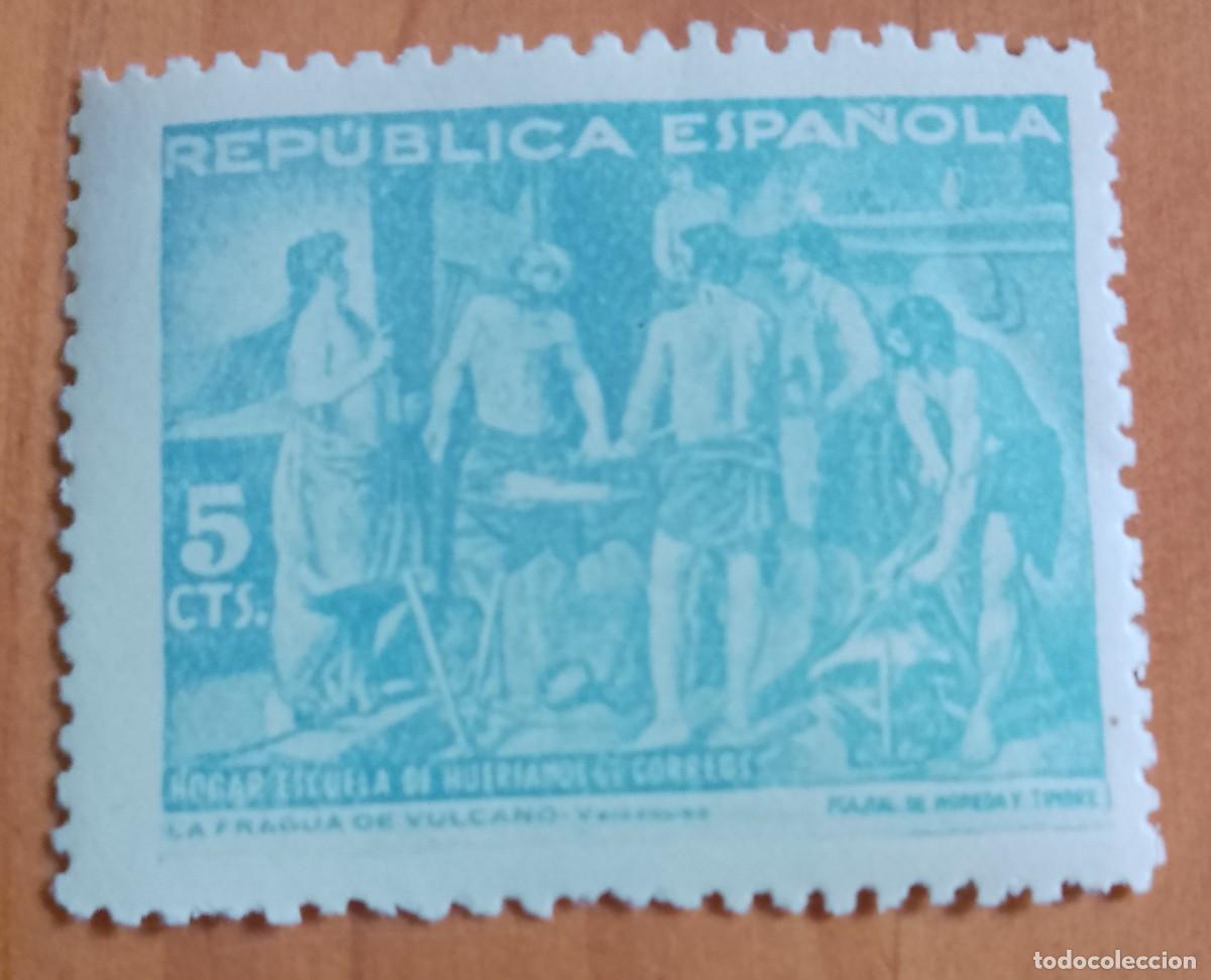Sellos: 5 CTS - FRAGUA DE VULCANO, VEL&Aacute;ZQUEZ - HOGAR ESCUELA HU&Eacute;RFANOS CORREOS - A&Ntilde;O 1938 - SIN VALOR POSTAL