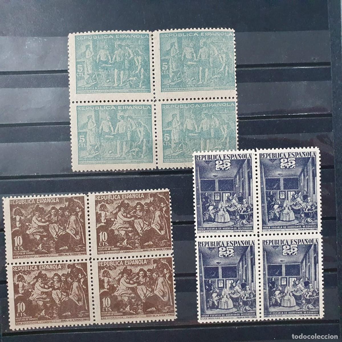 Sellos: BENEFICENCIA EDIFIL 29 A 31 ** BLOQUE DE 4 ESPA&Ntilde;A 1938 VELAZQUEZ