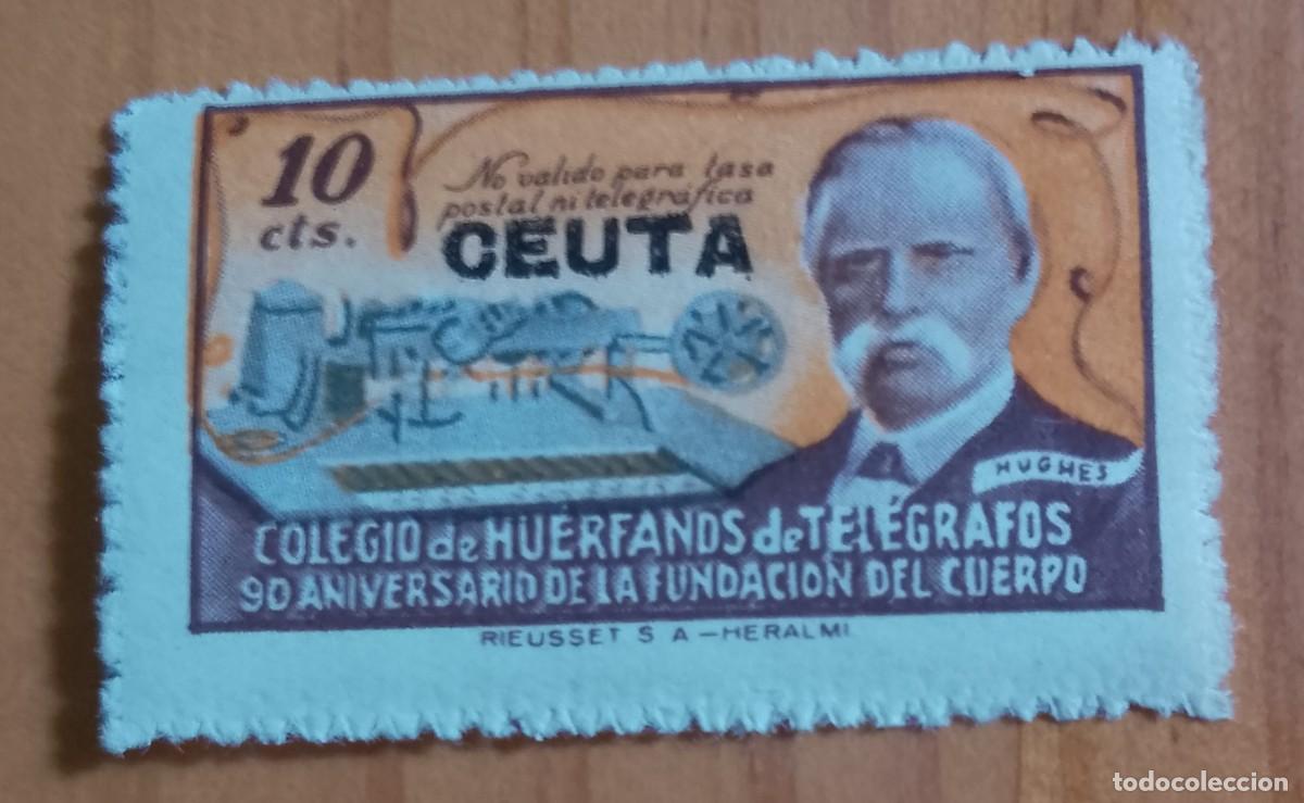 Sellos: 10 CTS - COLEGIO HU&Eacute;RFANOS TEL&Eacute;GRAFOS- 50 ANIVERSARIO FUNDACI&Oacute;N DEL CUERPO - CEUTA - HUGHES