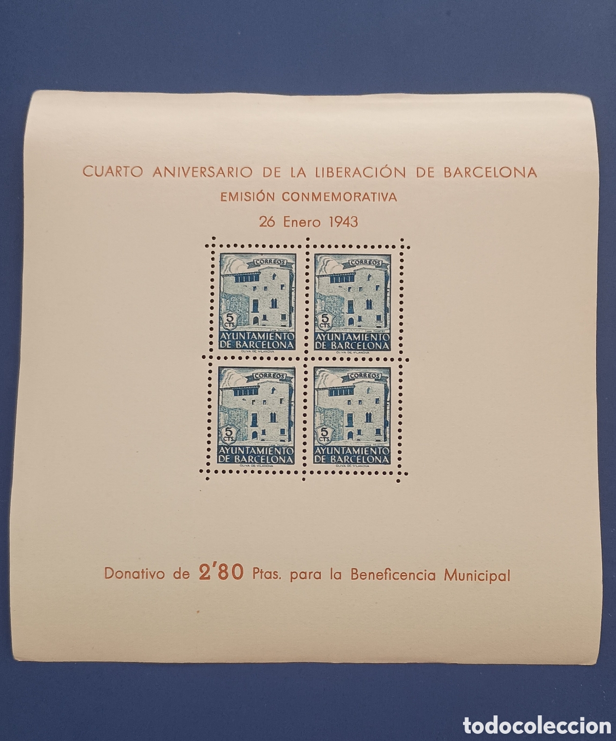 Sellos: ESPA&Ntilde;A 1943 - CUARTO ANIVERSARIO DE LA LIBERACI&Oacute;N DE BARCELONA