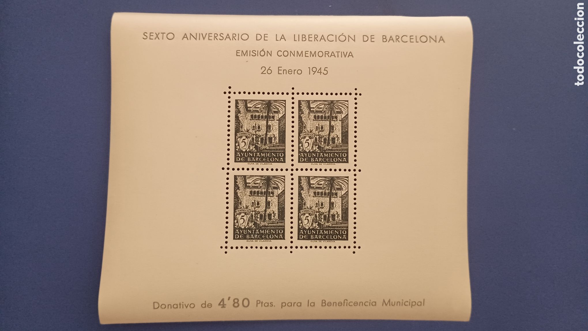 Sellos: ESPA&Ntilde;A 1945 - AYUNTAMIENTO DE BARCELONA EDIFIL NE 47 - SEXTO ANIVERSARIO DE LA LIBERACI&Oacute;N - PRUEBA