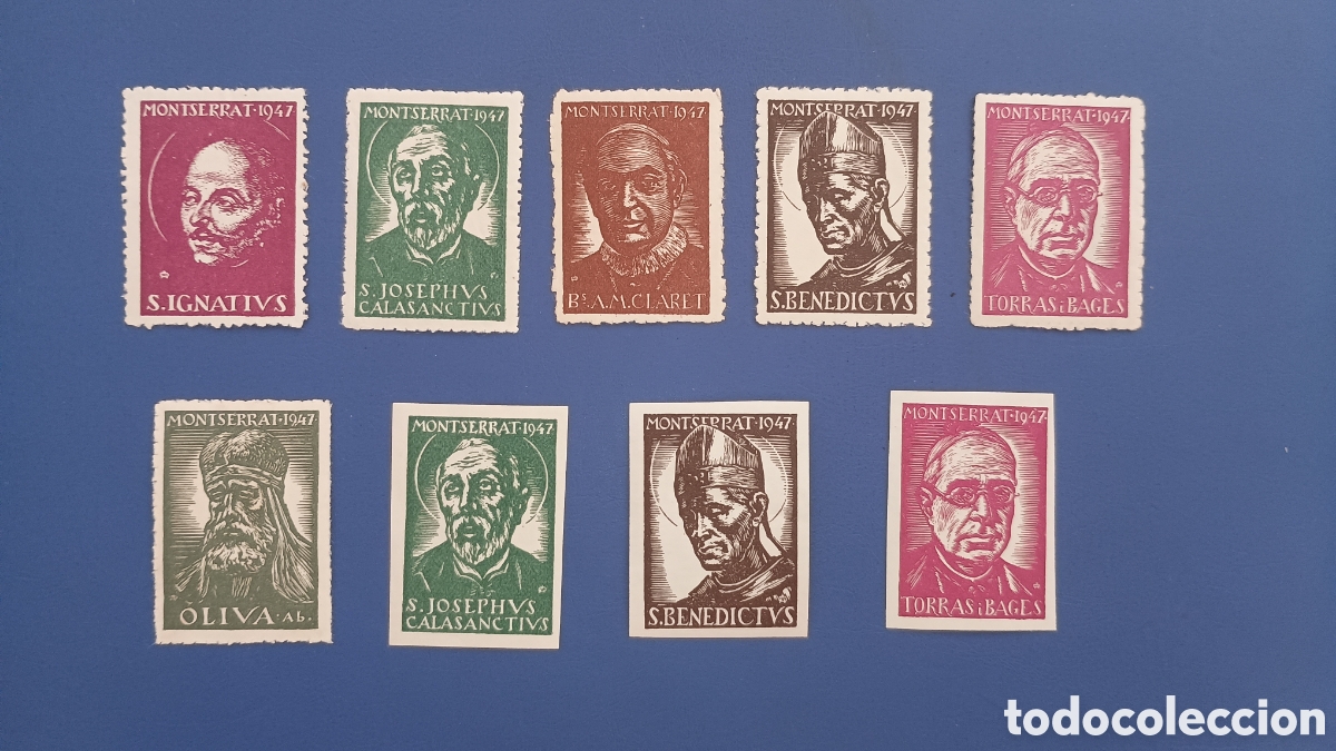 Sellos: ESPA&Ntilde;A 1947 - MONTSERRAT - LOTE DE 9 VI&Ntilde;ETAS