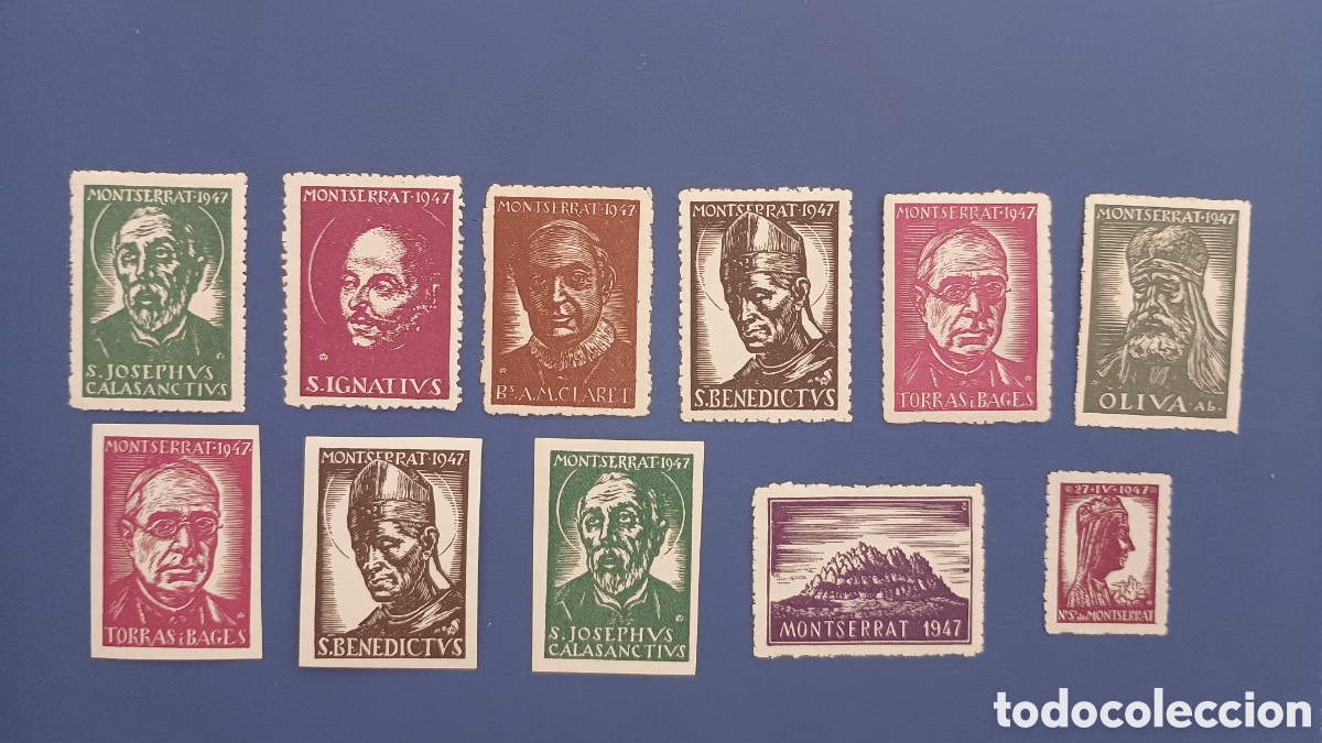 Sellos: ESPA&Ntilde;A 1947 - MONTSERRAT - LOTE DE 11 VI&Ntilde;ETAS ORIGINALES