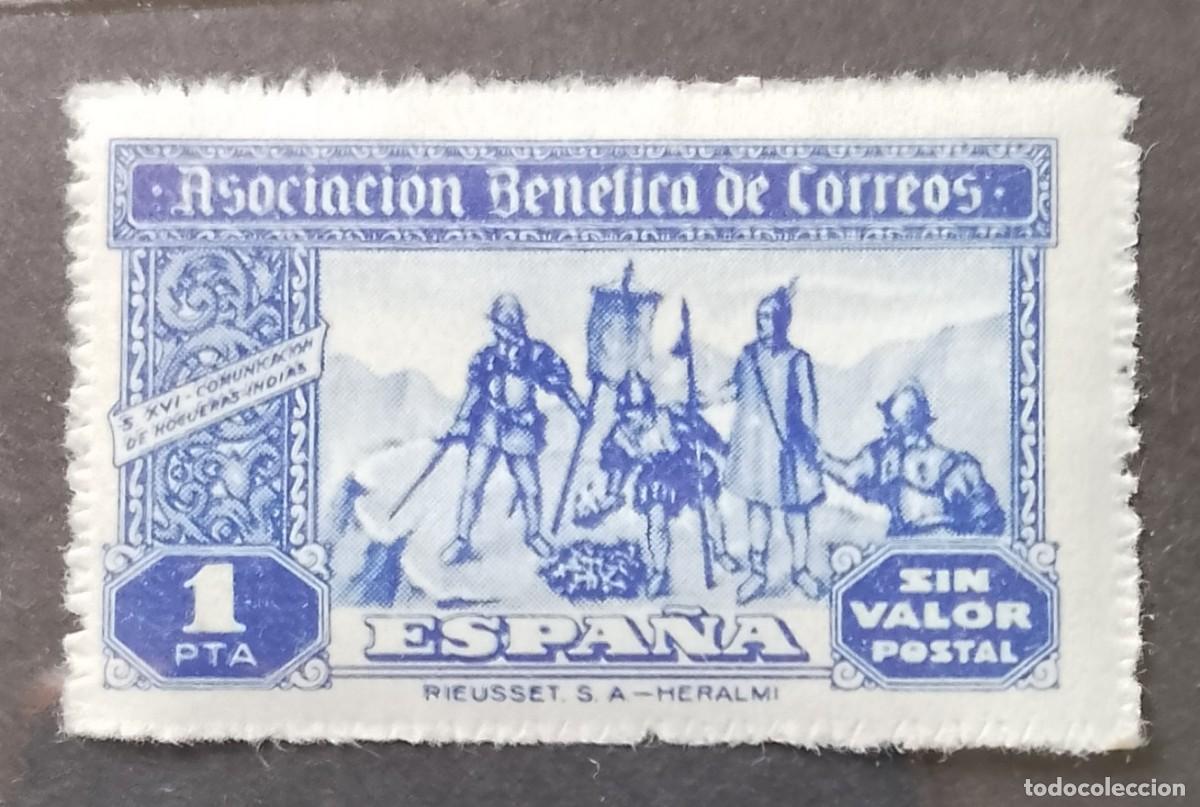 Sellos: 1 PTA - ASOCIACI&Oacute;N BEN&Eacute;FICA DE CORREOS - SIN VALOR POSTAL - S. XVI - COMUNICACI&Oacute;N DE HOGUERAS-INDIAS