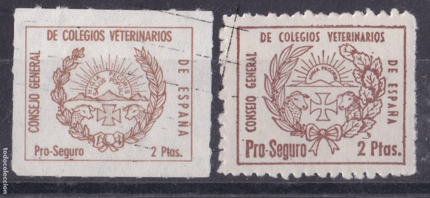 Sellos: AA16-PARAFISCALES Pro Seguro Colegio VETERINARIOS 2 Ptas x 2 Tipos Nuevos