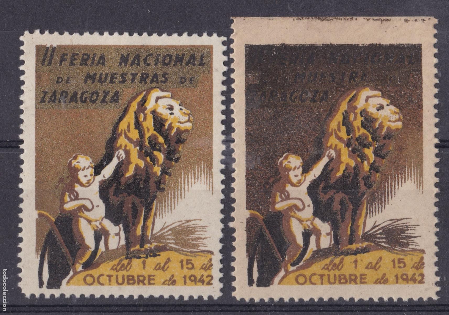 Sellos: FC-66-VI&Ntilde;ETAS Feria Muestra ZARAGOZA 1942 x 2 VARIEDAD ** Sin Fijasellos