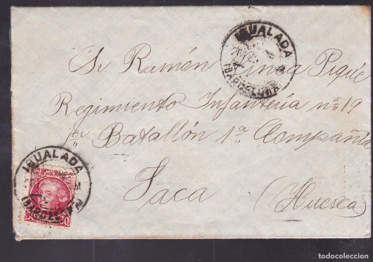 Sellos: HP3-15- Carta IGUALADA 1936. Dirigida al Regt&ordm; Infanteria 19 de JACA