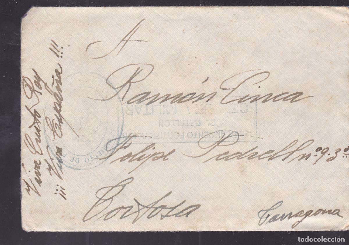 Sellos: HP3-15- Carta Elizondo -Tortosa 1939. Marca y Censura Regt&ordm; FORTIFICACION 2&ordm; Batall&oacute;n . Con Texto