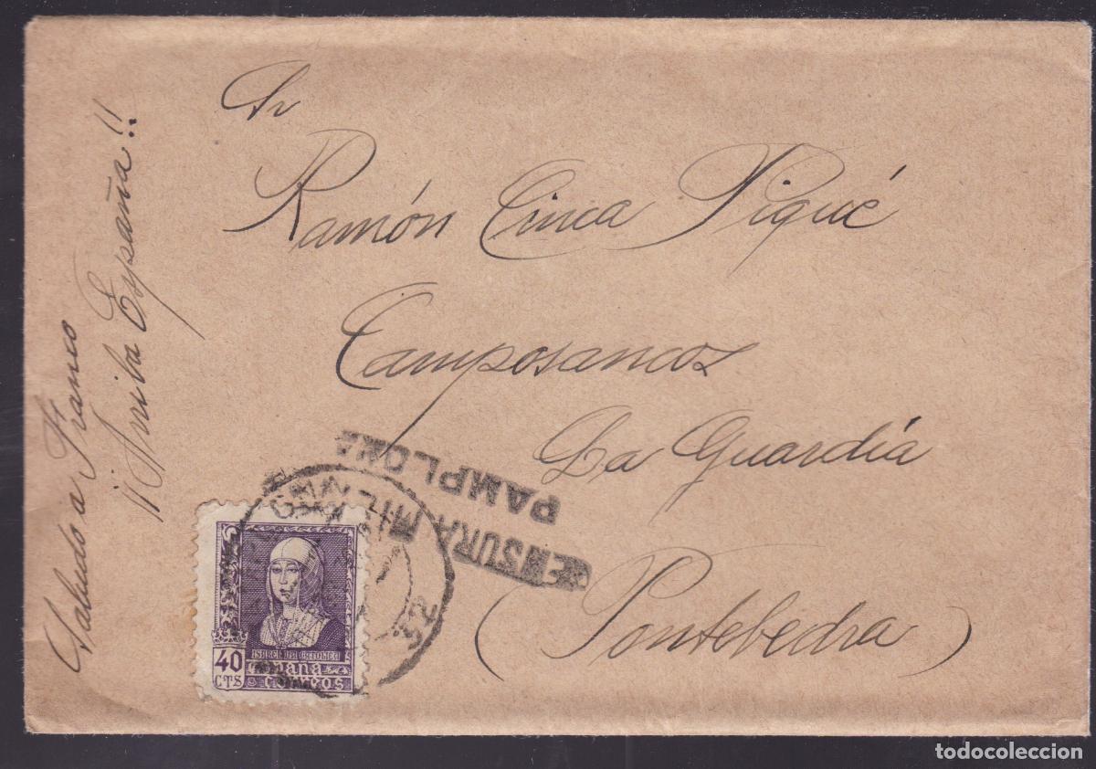 Sellos: HP3-16- Carta PAMPLONA A Campo Concentracion CAMPOSANCOS .1939. Interesante Texto