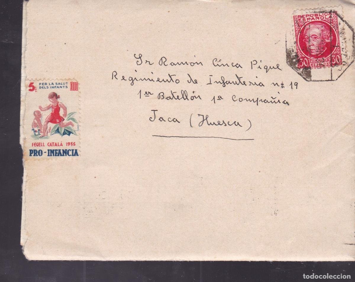 Sellos: HP3-16- Carta IGUALADA a Regt&ordm; Infanteria 19 JACA 1936. Vi&ntilde;eta. Texto y Sello para la Contestaci&oacute;n