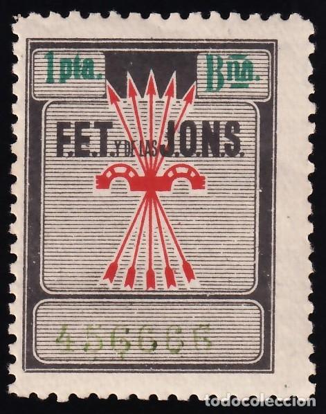 Sellos: Falange Espa&ntilde;ola, 1 pts. [Barcelona, numeraci&oacute;n 2 mm, sin serie.]