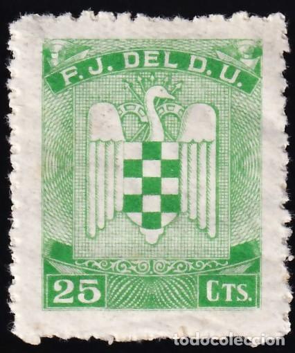 Sellos: Falange Espa&ntilde;ola, F.J. del D.U. (S.E.U.), 10 c. verde