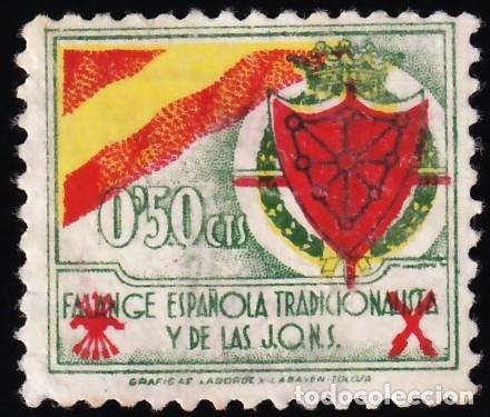 Sellos: Falange Espa&ntilde;ola, Escudo de Navarra, 50 cts.