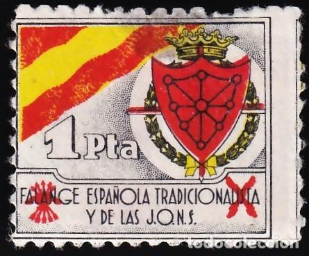 Sellos: Falange Espa&ntilde;ola, Escudo de Navarra, 1 pts