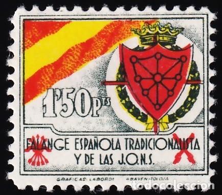 Sellos: Falange Espa&ntilde;ola, Escudo de Navarra, 1,5 pts