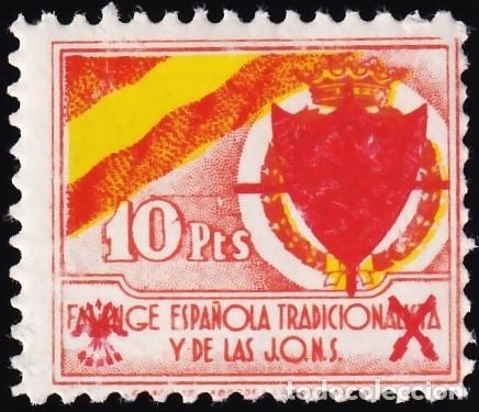 Sellos: Falange Espa&ntilde;ola, Escudo de Navarra, 10 pts