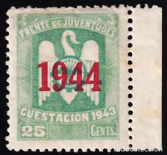 Sellos: Falange Espa&ntilde;ola, Frente de Juventudes Cuestaci&oacute;n 1944, 25 cts. carm&iacute;n y verde
