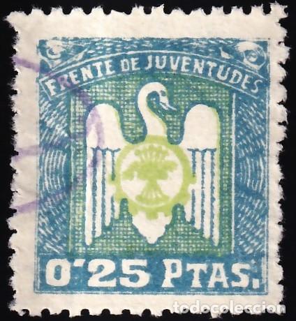 Sellos: Falange Espa&ntilde;ola, Frente de Juventudes, 0,25 pts. azul y verde.
