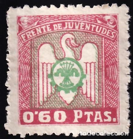 Sellos: Falange Espa&ntilde;ola, Frente de Juventudes, 0,60 pts. rosa y verde.