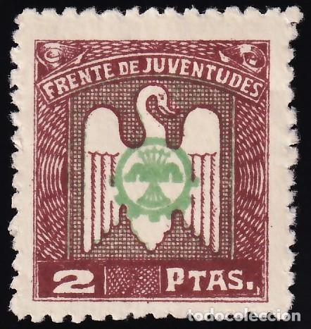 Sellos: Falange Espa&ntilde;ola, Frente de Juventudes, 2 pts. casta&ntilde;o y verde.