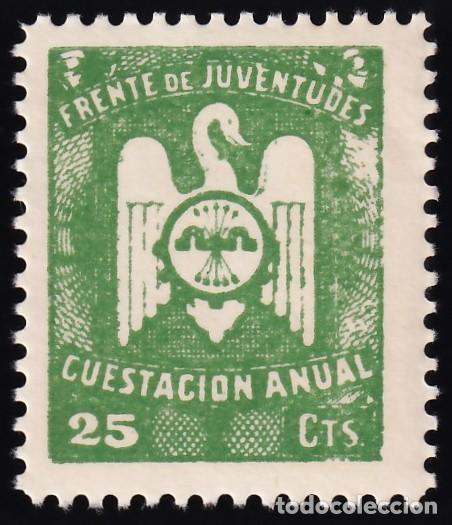 Stamps: Falange Espa&ntilde;ola, Frente de Juventudes Cuestaci&oacute;n Anual, 25 c. verde oscuro