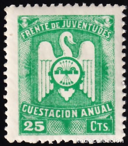 Stamps: Falange Espa&ntilde;ola, Frente de Juventudes Cuestaci&oacute;n Anual, 25 c. verde azul