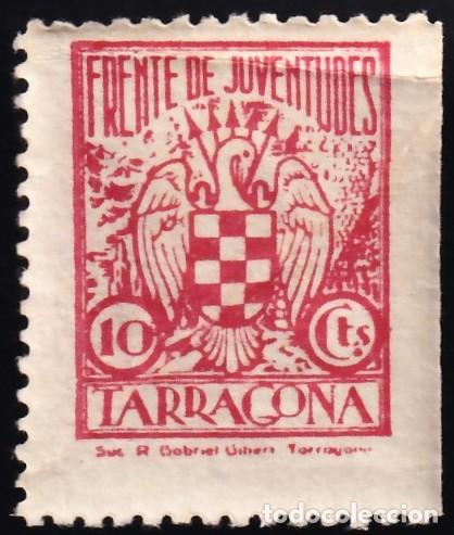 Sellos: Falange Espa&ntilde;ola, Frente de Juventudes Tarragona, 10 c. rojo.