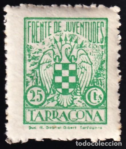 Sellos: Falange Espa&ntilde;ola, Frente de Juventudes Tarragona, 25 c. verde