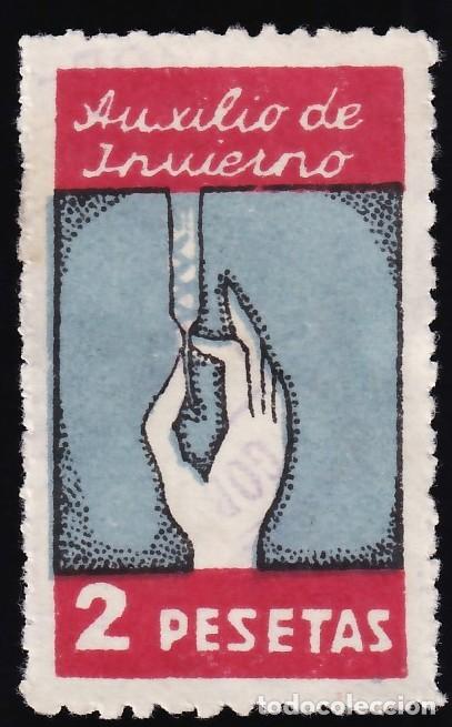 Sellos: Falange Espa&ntilde;ola, Auxilio de Invierno, 2 pts. gris y carm&iacute;n.