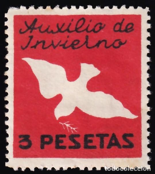 Sellos: Falange Espa&ntilde;ola, Auxilio de Invierno, 3 pts. gris, negro y carm&iacute;n.