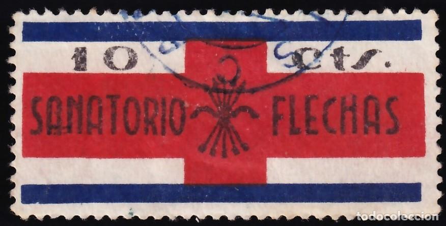 Sellos: Falange Espa&ntilde;ola, Sanatorio Flechas, 10 c. azul, negro y carm&iacute;n
