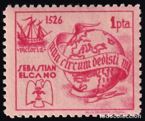 Sellos: Falange Espa&ntilde;ola, Vuelta al mundo Sebasti&aacute;n Elcano, 1 pts. carm&iacute;n s. rosa