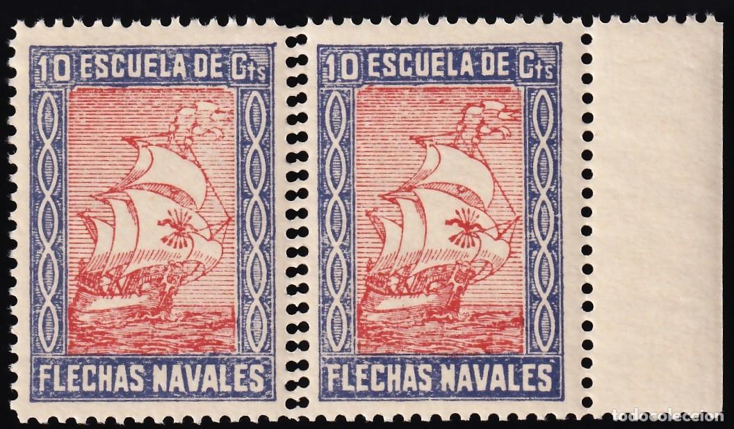 Sellos: Falange Espa&ntilde;ola, Escuela de Flechas Navales, 10 c azul y rojo [Pareja, parte central doble dentado]