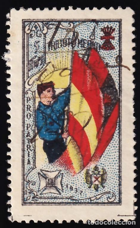 Sellos: Falange Espa&ntilde;ola, Pro-Patria, Tributo Medico, 5 cts