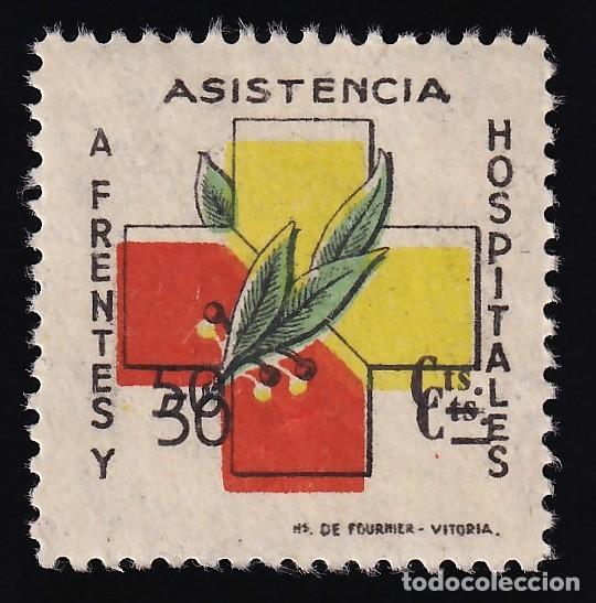 Sellos: Frentes y Hospitales, 50 cts. nego, carm&iacute;n verde y amarillo, [Doble impresi&oacute;n del valor y Cts.]
