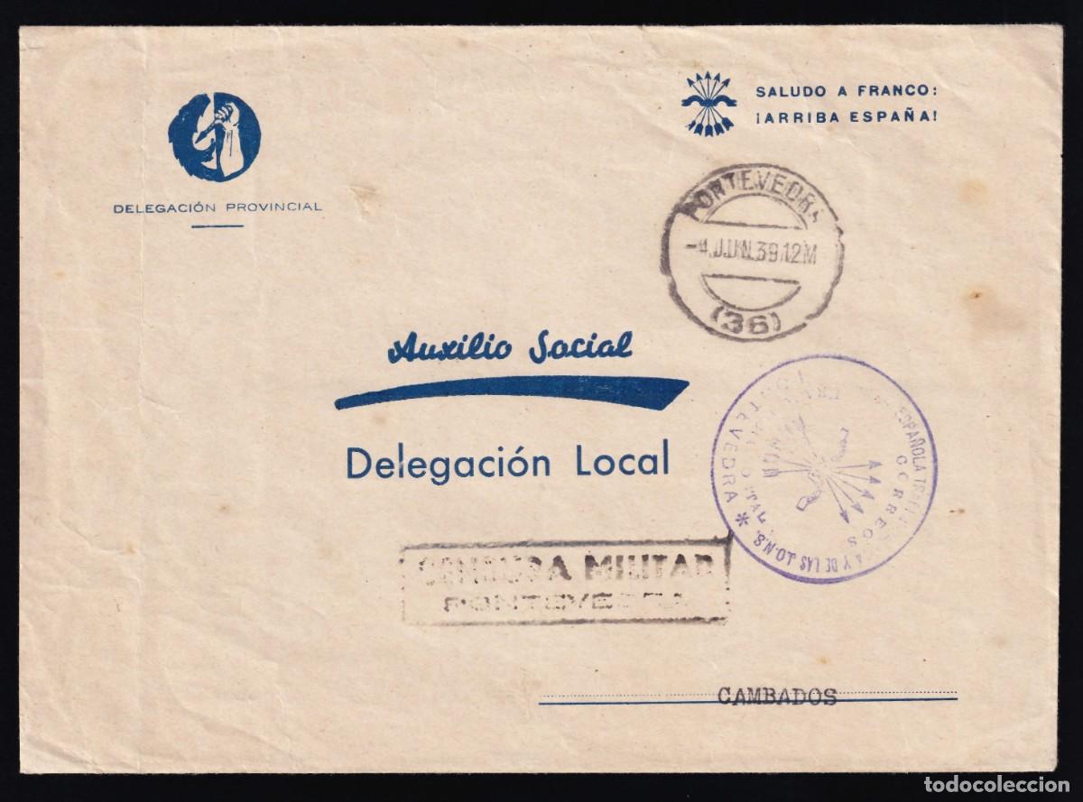 Sellos: Sobre Auxilio Social, Delegaci&oacute;n Local de Pontevedra.