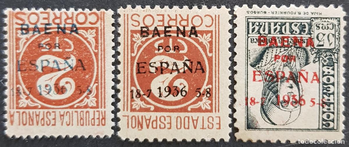 Sellos: Espa&ntilde;a a&ntilde;o 1937 Emisiones Locales Patri&oacute;ticas Baena sobrecarga invertida