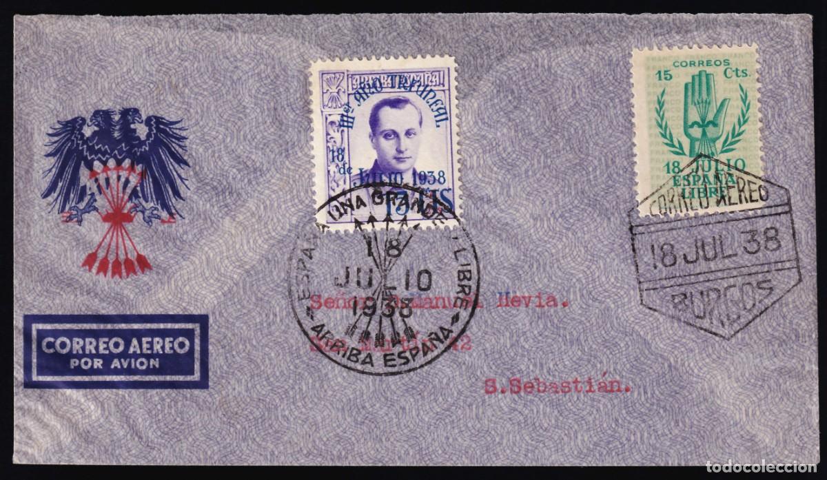 Sellos: Sobre de la Falange, Correo A&eacute;reo, Mat. Especial.