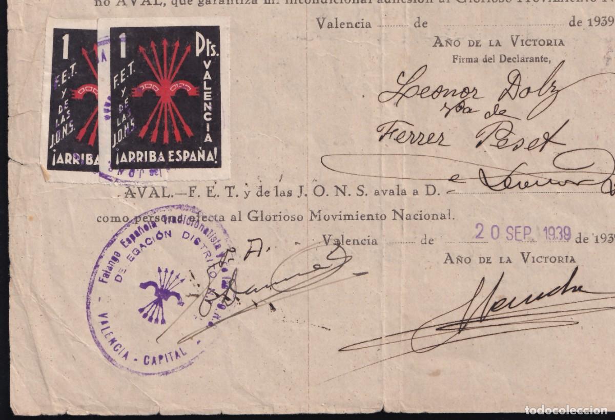 Sellos: Valencia, Documento de Recuperaci&oacute;n y Alojamientos, Vi&ntilde;etas de la Falange, 1 pts