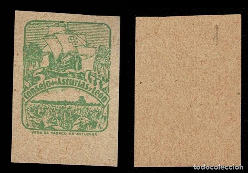 Sellos: 0022-1 Guerra Civil Consejo de ASTURIAS Y LEON PRUEBA SIN DENTAR Fesofi n&ordm; 6 Color VERDE MANZANA Pap