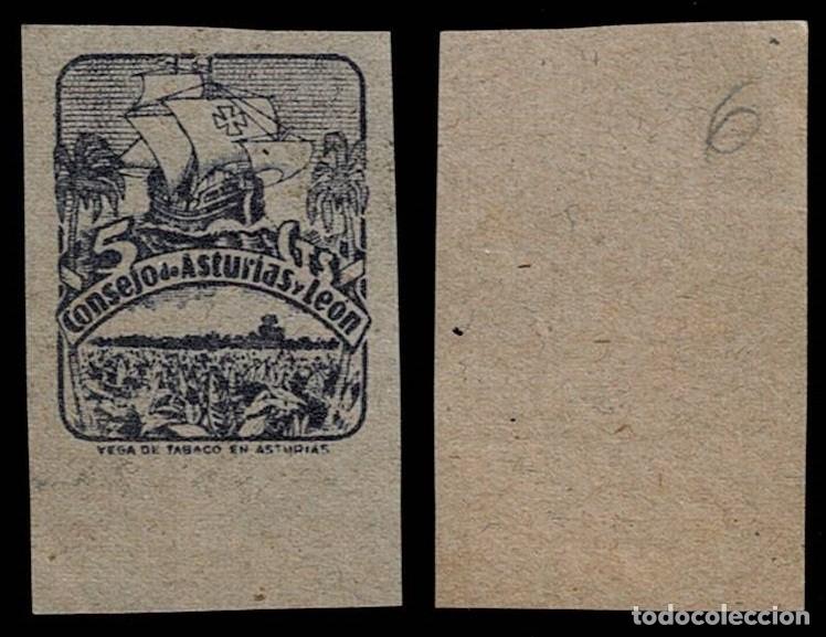 Sellos: 0022-6 Guerra Civil Consejo de ASTURIAS Y LEON PRUEBA SIN DENTAR Fesofi tipo n&ordm; 6 Color PIZARRA Pape