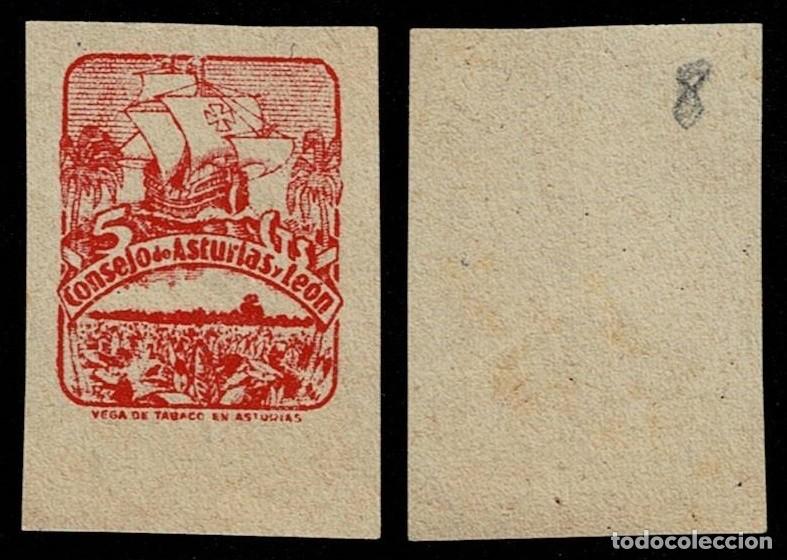 Sellos: 0022-8 Guerra Civil Consejo de ASTURIAS Y LEON PRUEBA SIN DENTAR Fesofi tipo n&ordm; 6 Color ROJO Papel C