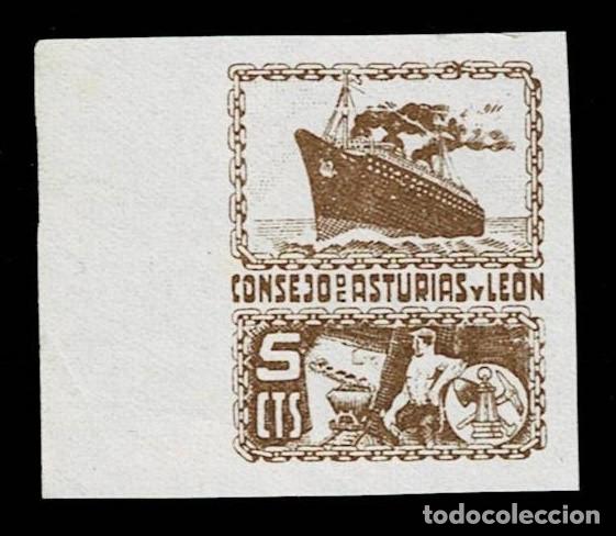 Sellos: 0022-21 Guerra Civil Consejo de Asturias y Le&oacute;n CAMBIOS DE COLOR Fesofi N&ordm; 5 SIN DENTAR Color CASTA