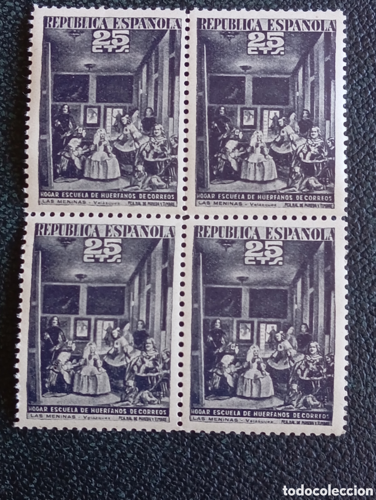 Sellos: &rdquo;Bloque 4 sellos Las Meninas Vel&aacute;zquez 25 cts Hu&eacute;rfanos Correos 1937 Espa&ntilde;a&rdquo;