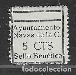 Sellos: NAVAS DE LA C.-.SEVILLA- 5 CTS,.VARIEDAD,- DOBLE LINEA DEL MARCO SUPERIOR.- CARIDAD.-, VER FOTOS